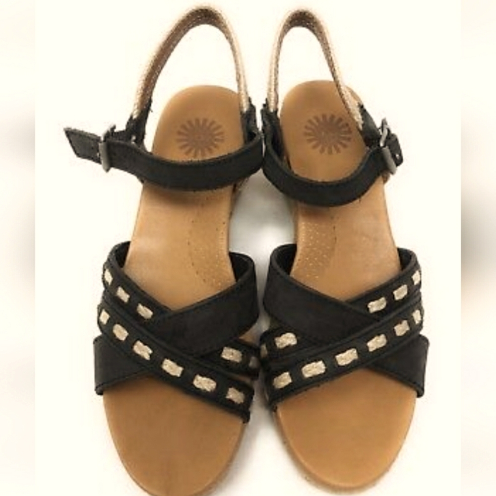 UGG Women’s Shoes Leather Jute Platform Espadrille Wedge Sandals